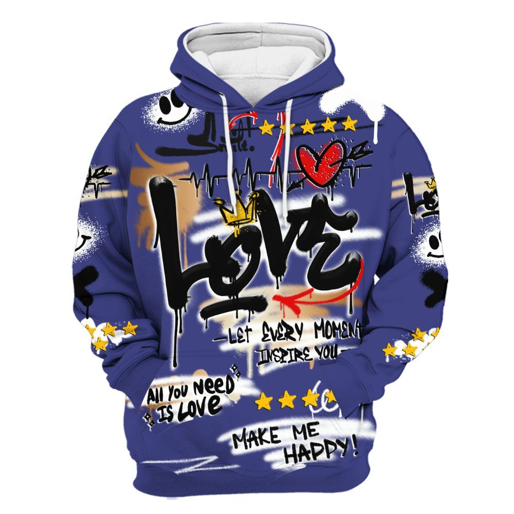 Hoodie To Match JM Pro Black Concord - Happy Love Beats Graffiti Streetwear All Over Print