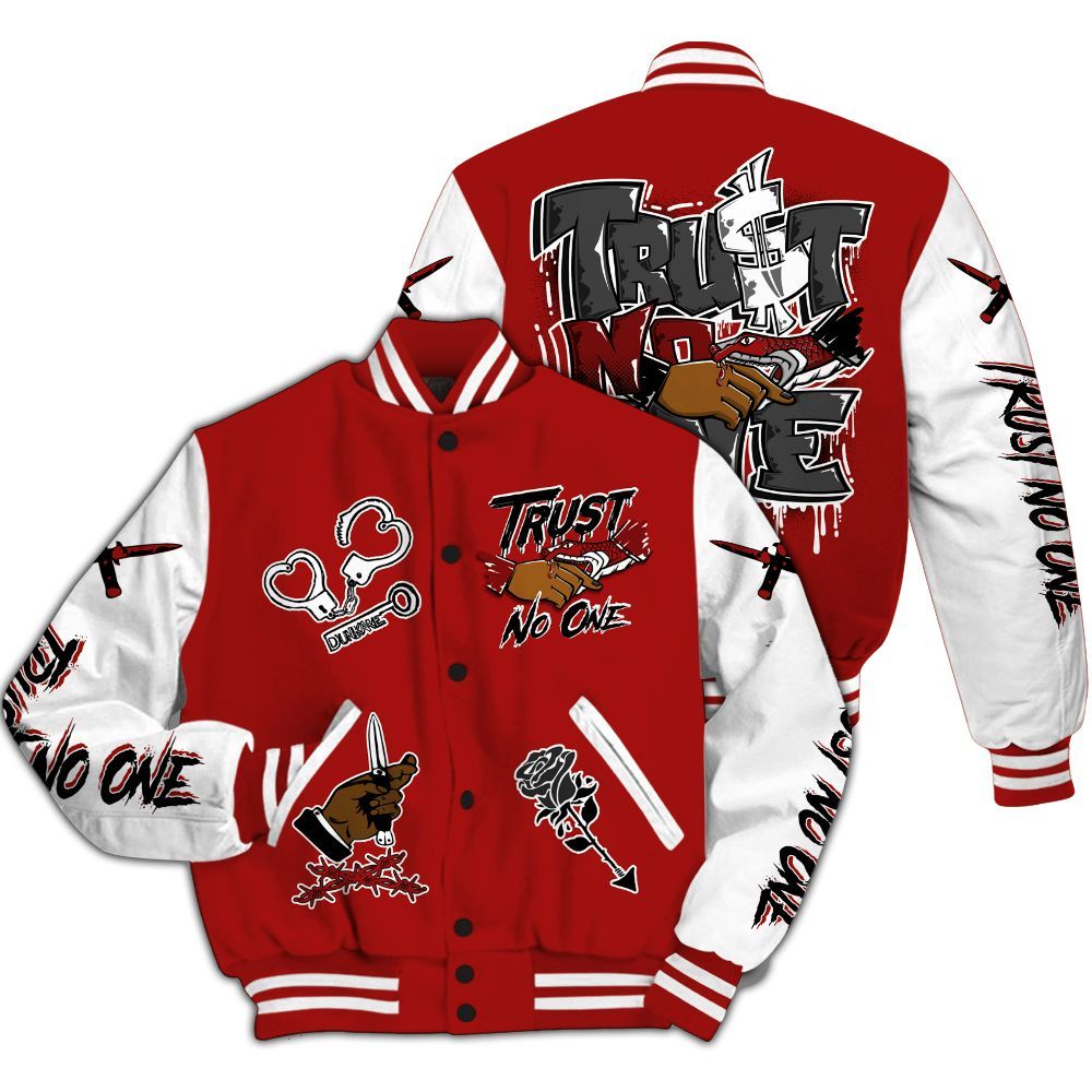 Varsity Jacket To Match Red Taxi 12s - Trust No One Dripping All Over Print