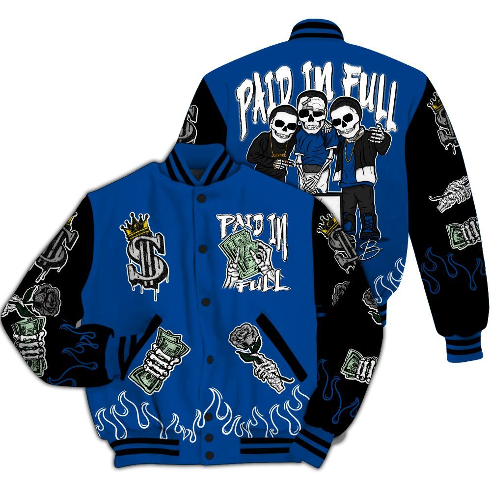 Varsity Jacket To Match Low 85 Royal 1s - Fire Everybody Paid In All Over Print