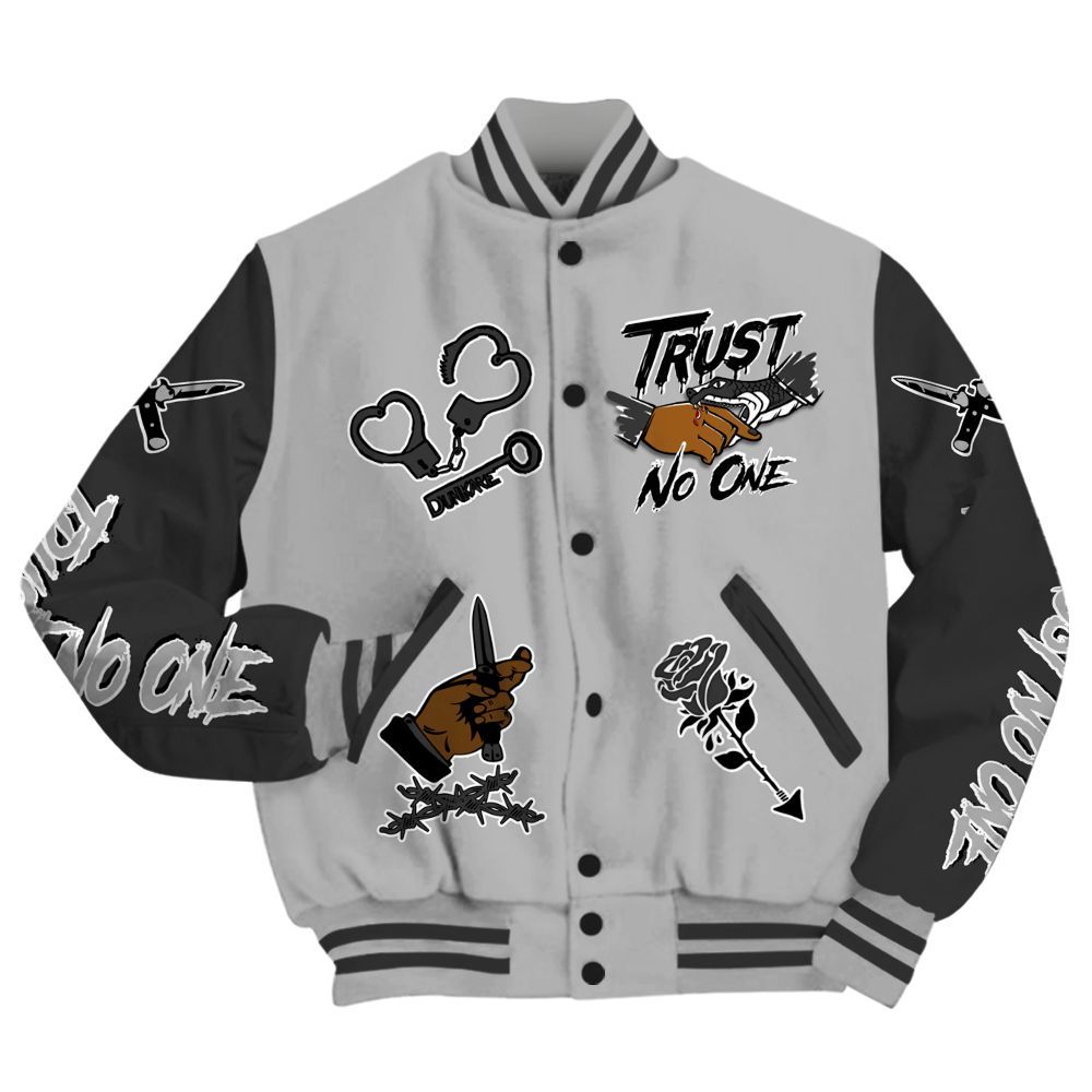 Varsity Jacket To Match NOCTA Black 2s - Trust No One Dripping All Over Print