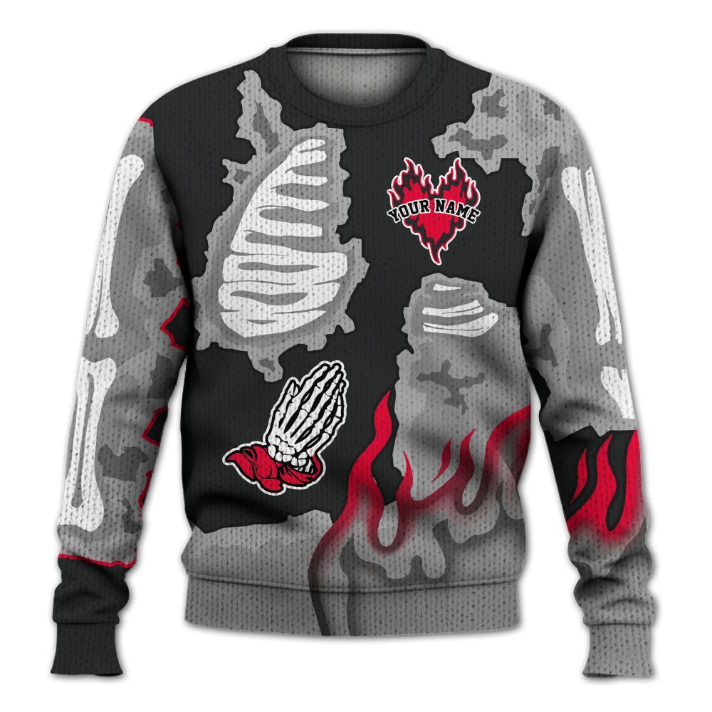 Knitted Sweater To Match Mid Black Metallic 1s - Dislike Us Graphic Burning Custom Name