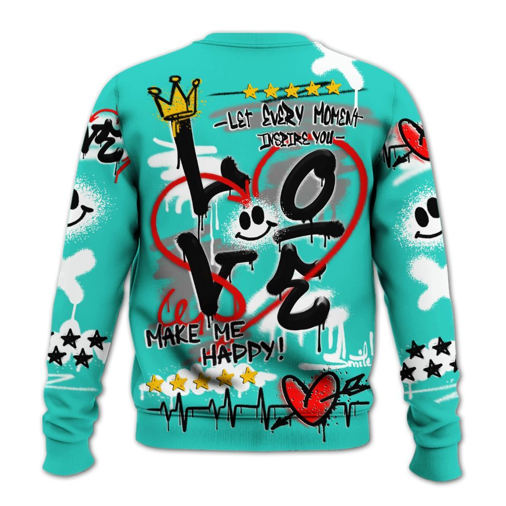 Sweatshirt To Match Dunk Low Clear Jade - Happy Love Beats Graffiti Streetwear All Over Print