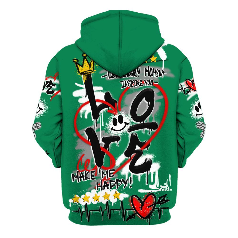 Hoodie To Match Pine Green 3s - Happy Love Beats Graffiti Streetwear All Over Print