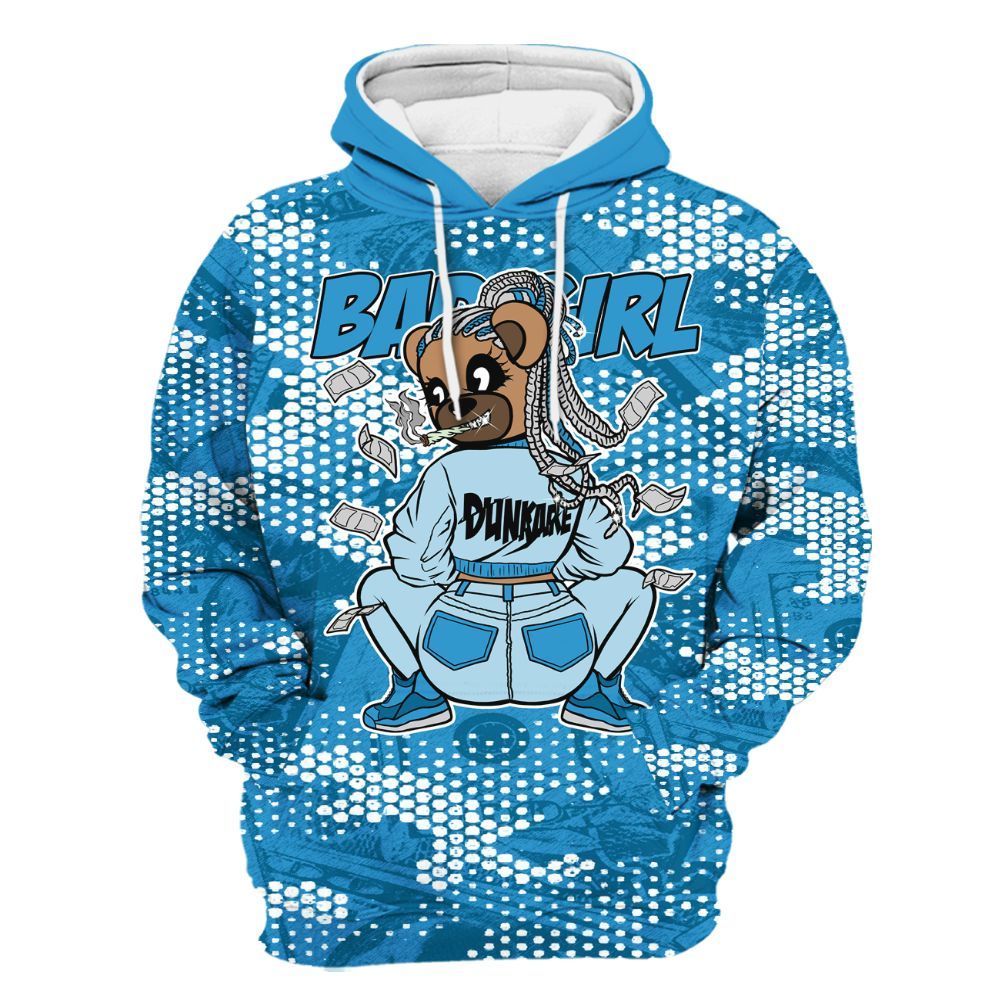 Hoodie To Match Powder Blue 9s - Rebellious Girl Bear Banknotes Art All Over Print