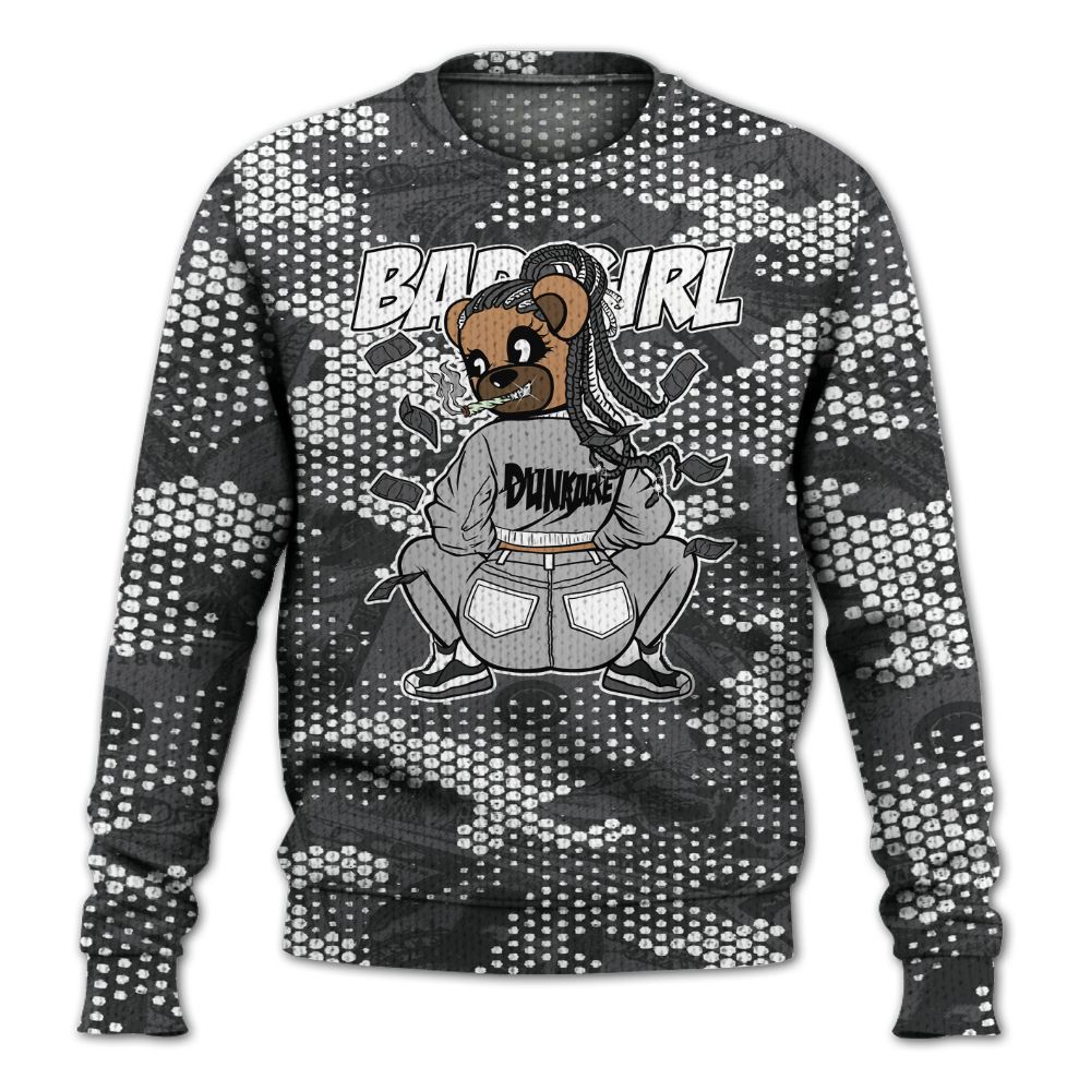 Knitted Sweater To Match White Thunder 4s - Rebellious Girl Bear Banknotes Art