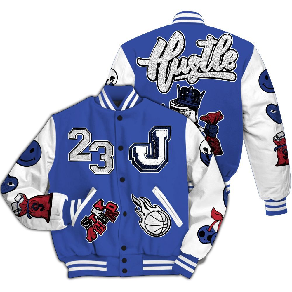 Varsity Jacket To Match Air Griffey Max USA Red White Blue 1s - Hustles Money Number 23 All Over Print