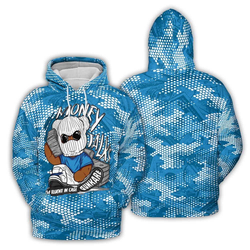 Hoodie To Match Powder Blue 9s Hoodie - Money Talk Bear Banknotes Art Hoodie Unisex
