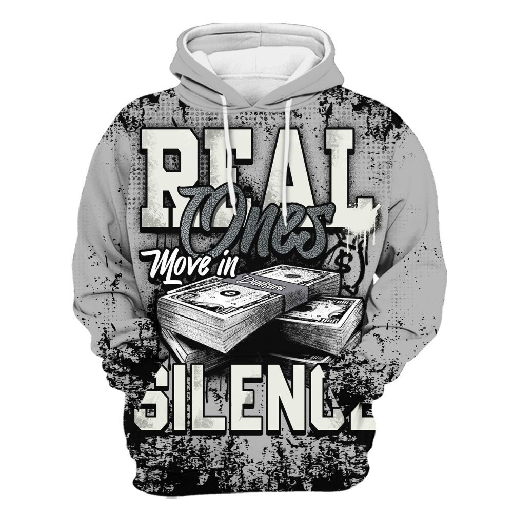 Hoodie To Match Cement Grey Silver 3s - Move In Silence Money Retro All Over Print
