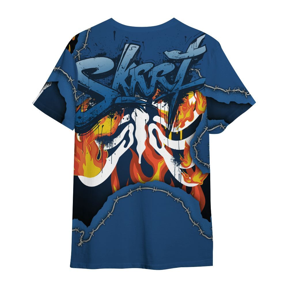 Shirt To Match High OG Midnight Navy 1s - Skeleton On Fire Skrrt All Over Print