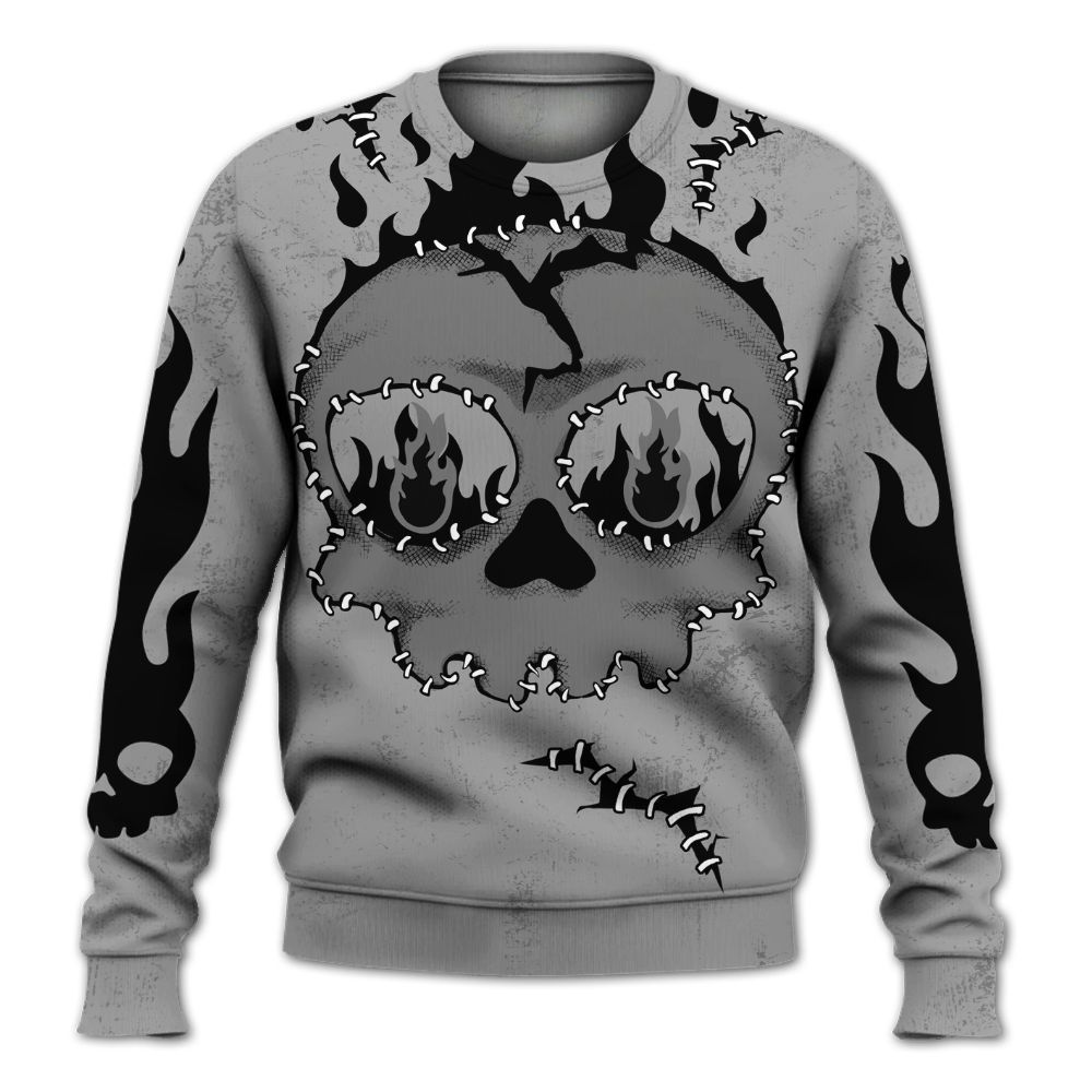 Sweatshirt To Match Black Wolf Grey 12s - Cracked Skull Stitches All Over Print