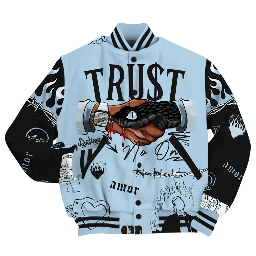 Varsity Jacket To Match Foamposite One Psychic Blue - Snake Trust No One All Over Print