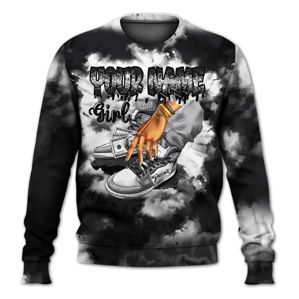 Sweatshirt To Match White Thunder 4s - Custom Name SNEAKER Girl Money Drip Tie Dye All Over Print