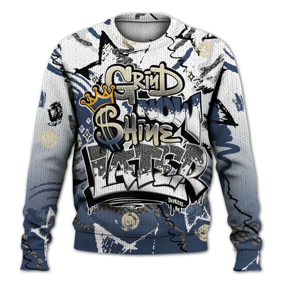 Knitted Sweater To Match Diffused Blue 3s - Grind Shine Later Drip