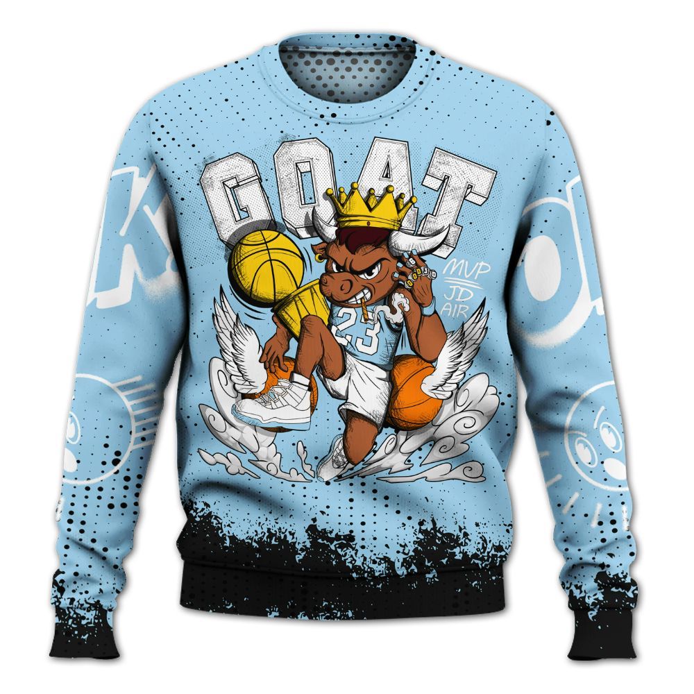 Sweatshirt To Match Legend Blue 11s - FlightMan Number 23 G.O.A.T All Over Print