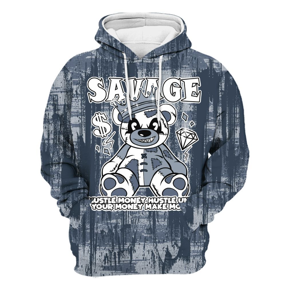 Hoodie To Match Low Diffused Blue 11s - Savages Bear Glitch Art All Over Print