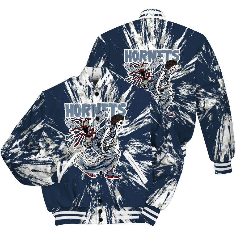 Varsity Jacket To Match White Midnight Navy 6s Shirt - Hornets Skeleton Luxury All Over Print