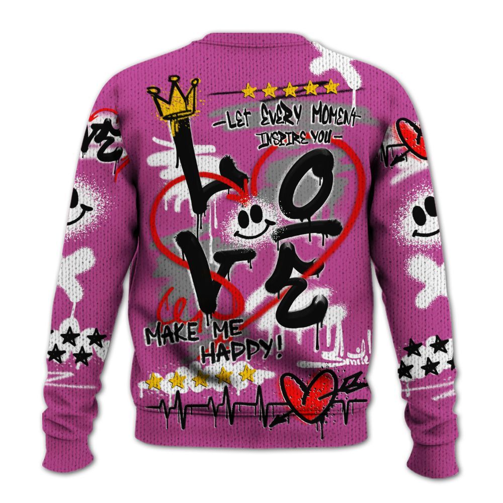 Knitted Sweater To Match Dunk Low Active Fuchsia - Happy Love Beats Graffiti Streetwear
