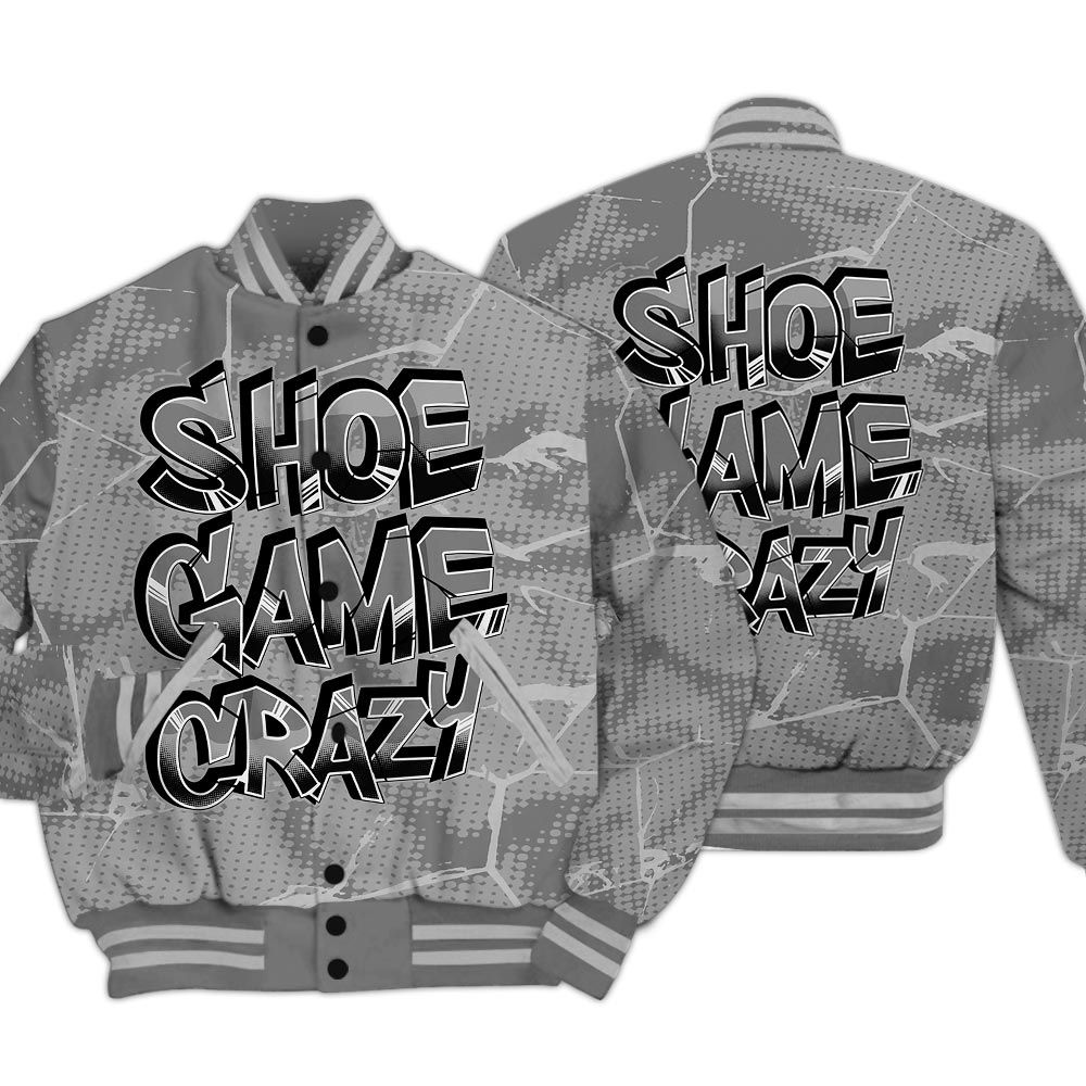 Varsity Jacket To Match Black Wolf Grey 12s - Shoe Game Crazy White Graphic Crack Varsity Jacket Unisex