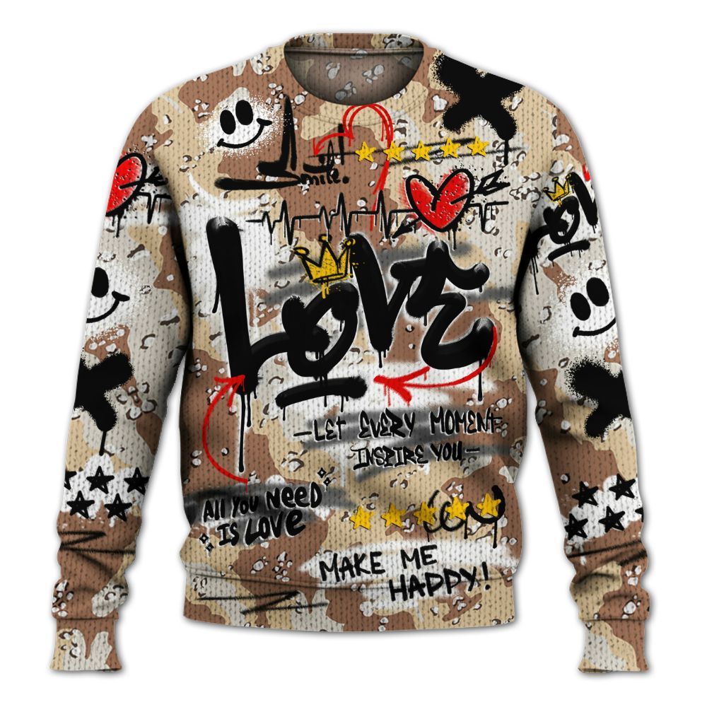 Knitted Sweater To Match Desert Camo 3s - Happy Love Beats Graffiti Streetwear
