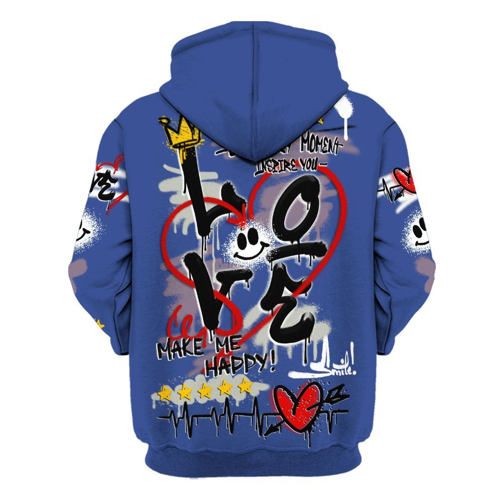 Hoodie To Match Low OG Voodoo Alternate 1s - Happy Love Beats Graffiti Streetwear All Over Print
