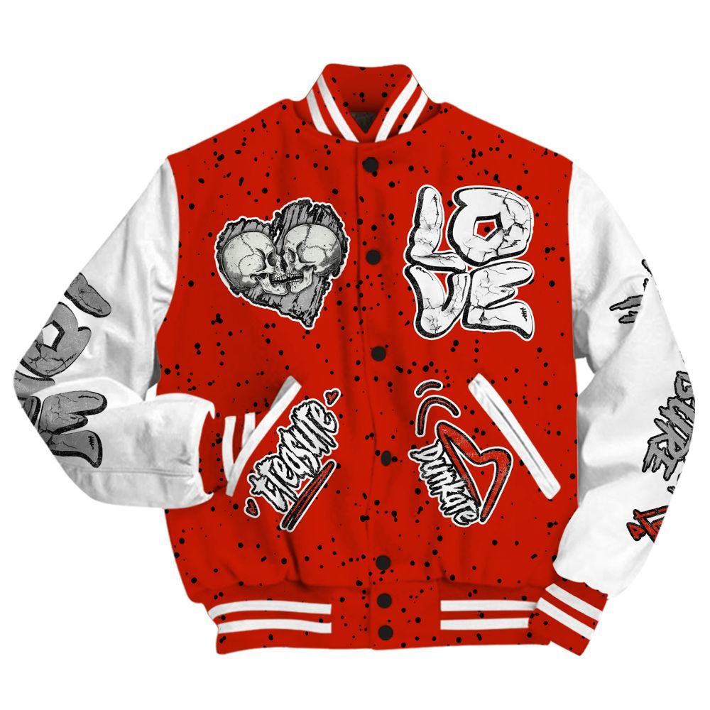 Varsity Jacket To Match Red Cement 4s - Skull Bear All Over Print