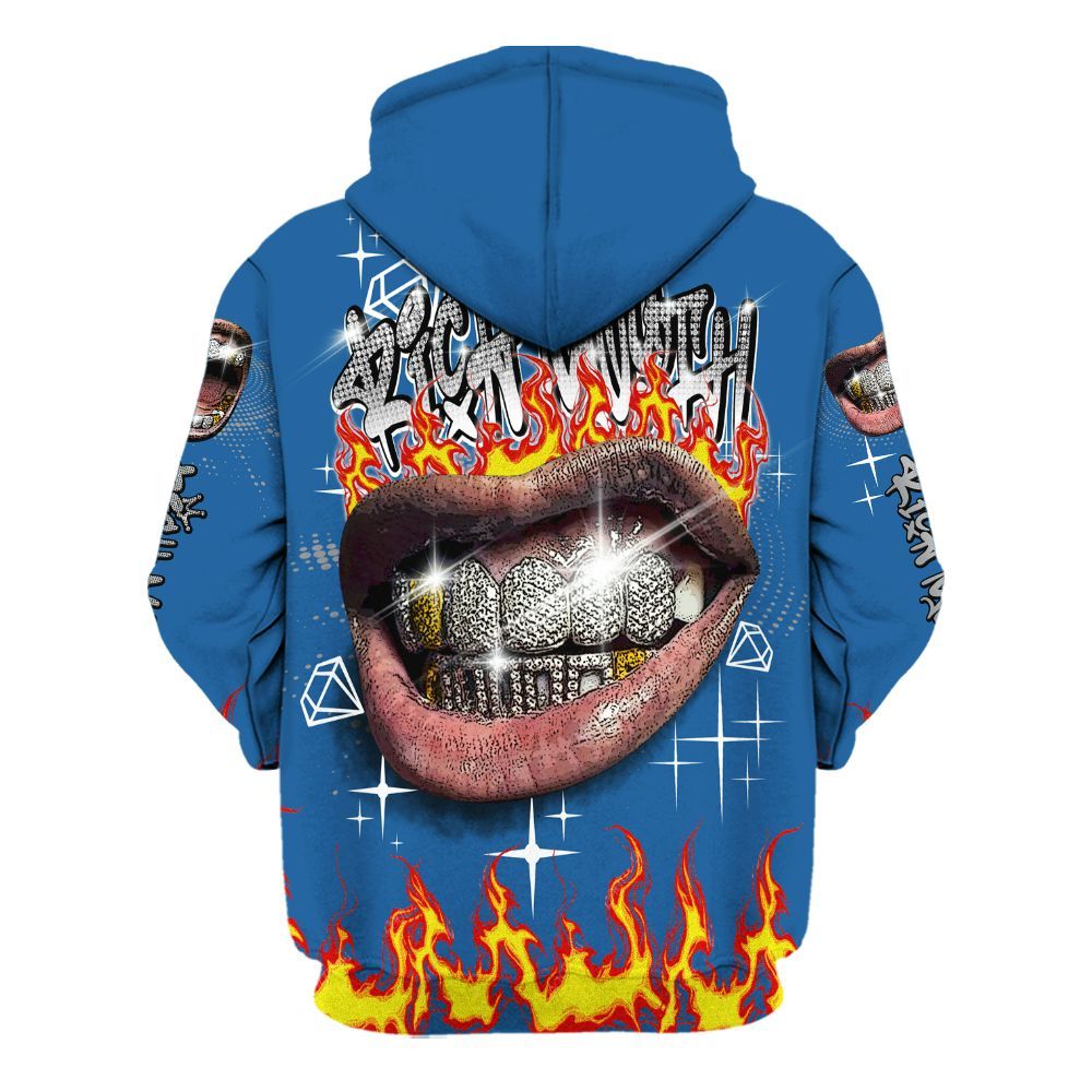 Hoodie To Match French Blue 13s - Rich Mouth Fire Rap Retro 90s All Over Print