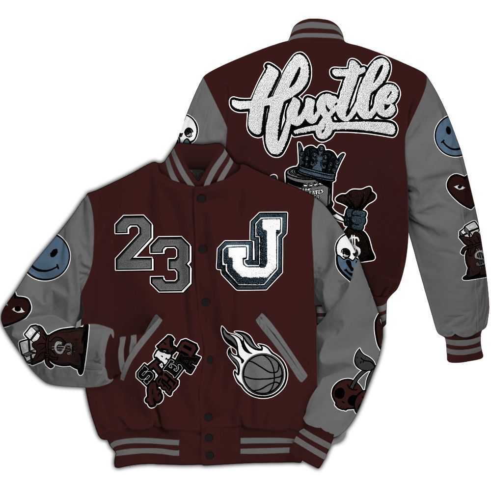 Varsity Jacket To Match Burgundy 5s - Hustles Money Number 23 All Over Print