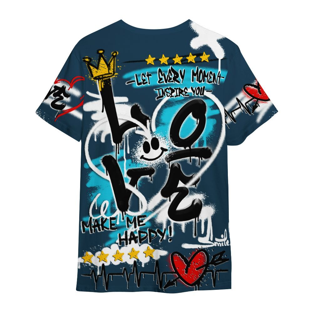 Shirt To Match Air Navy Baltic Blue - Happy Love Beats Graffiti Streetwear All Over Print