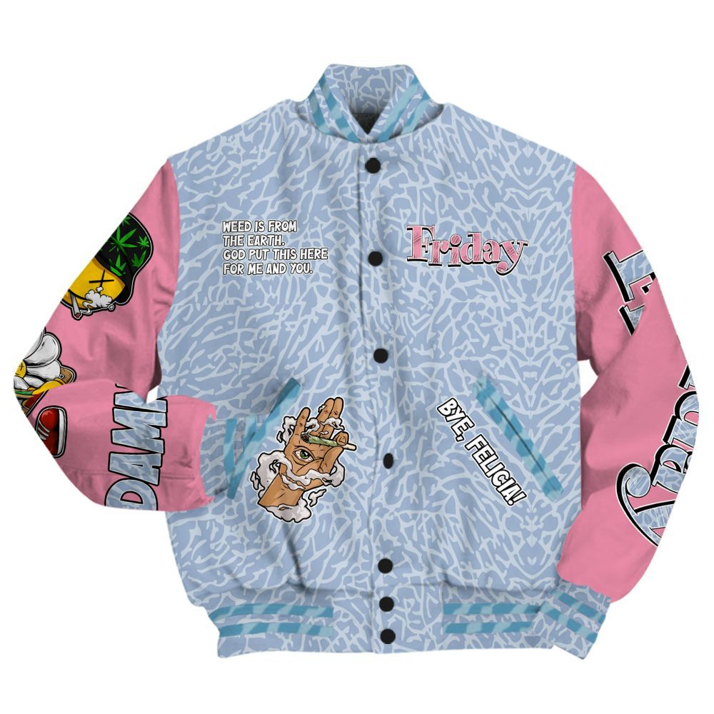 Varsity Jacket To Match Denim Pink Glow 3s - Friday Sneaker Stress Style All Over Print