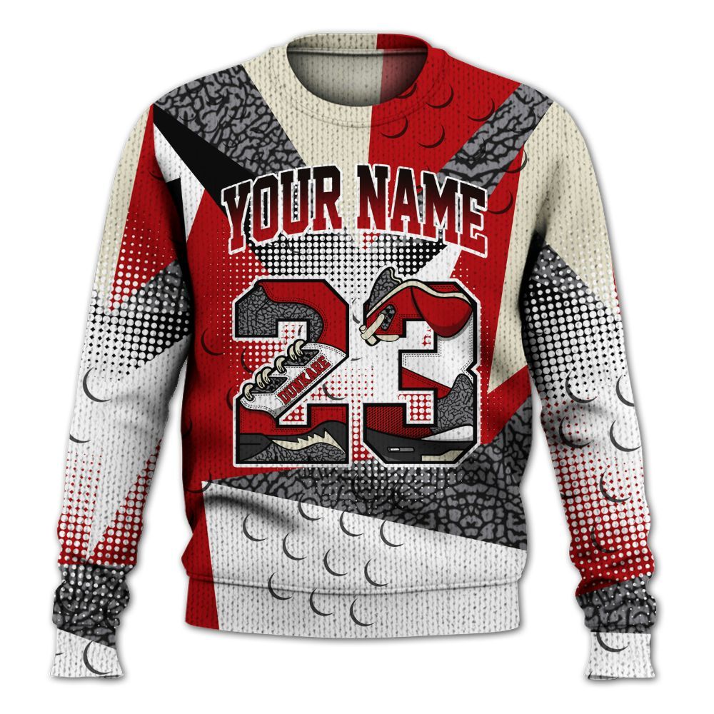 Knitted Sweater To Match Cement Grey 3s - Poly Custom Name Number 23 5s