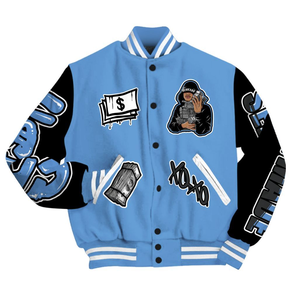 Varsity Jacket To Match Black University Blue 5s - Selfmade Unique All Over Print