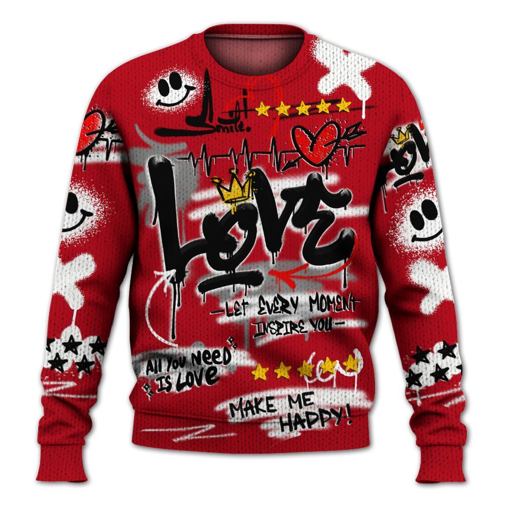 Knitted Sweater To Match Bred Velvet 11s - Happy Love Beats Graffiti Streetwear
