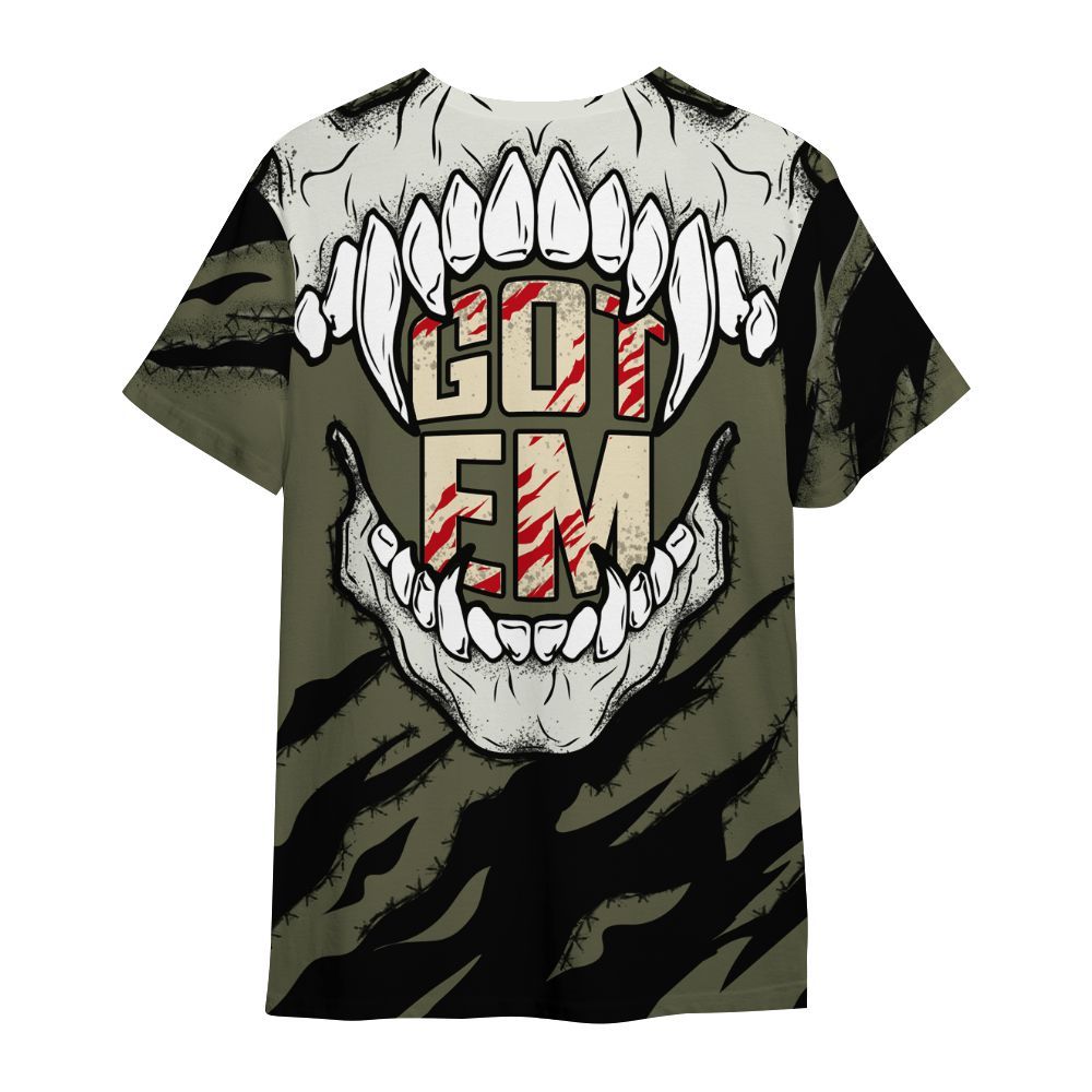 Shirt To Match Travis Scott Low OG Medium Olive 1s - GOT 'EM Skeleton Scratch All Over Print