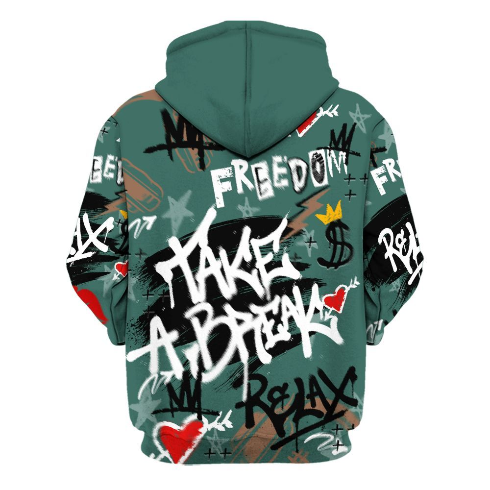 Hoodie To Match Low OG Oxidized Green 1s - Take Break Freedom Graffiti Streetwear All Over Print