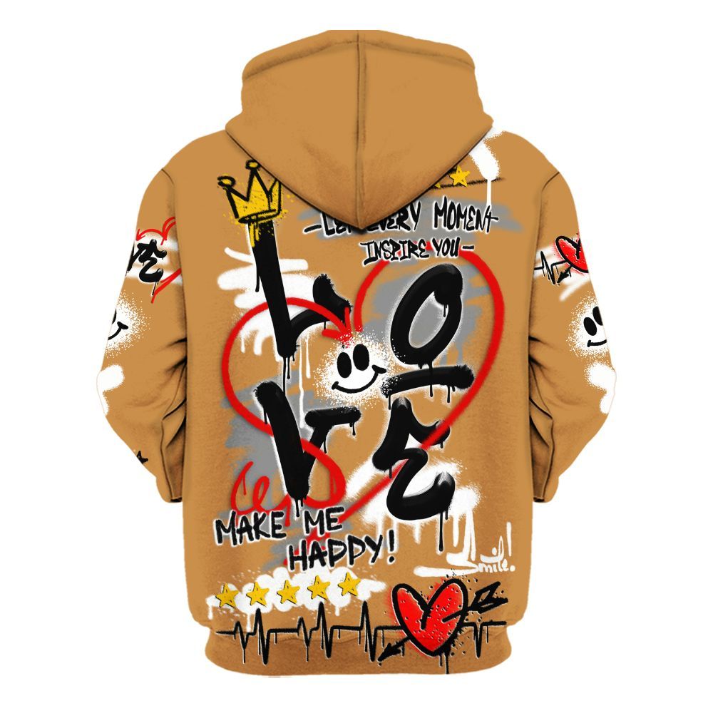 Hoodie To Match Dunk Low Nature Wheat Suede - Happy Love Beats Graffiti Streetwear All Over Print