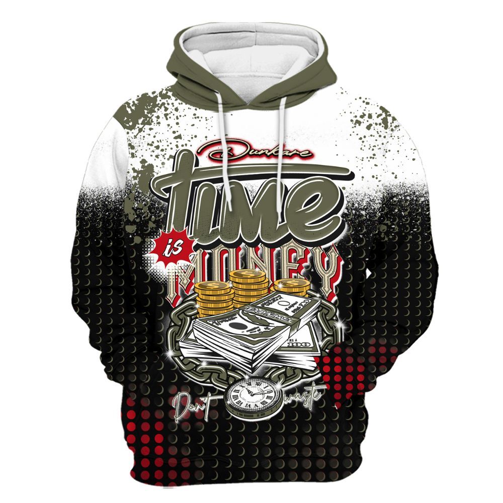 Hoodie To Match Low OG Medium Olive 1s - Halftone Time Is Money All Over Print