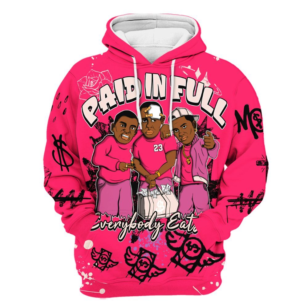 Hoodie To Match A'One Hyper Pink - Everybody Paid In Full Crayon All Over Print
