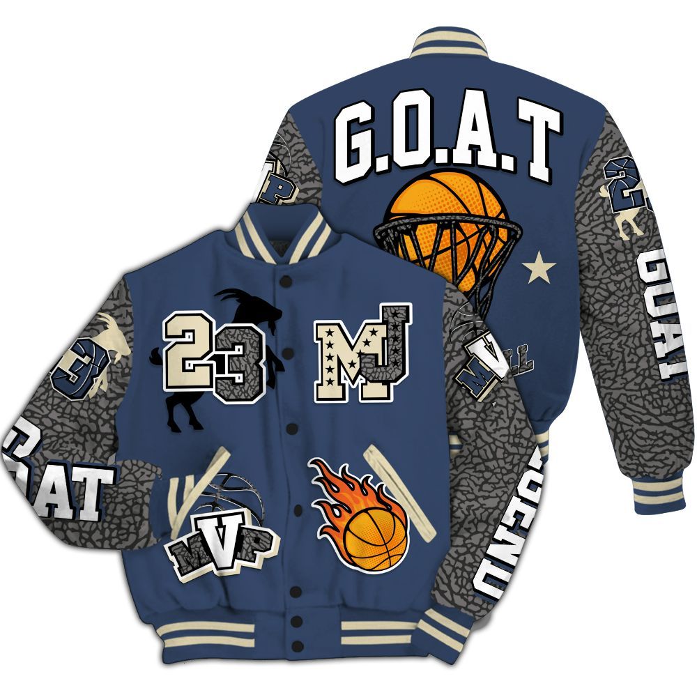 Varsity Jacket To Match Diffused Blue 3s Shirt, 23 Goat MVP Basketball All Over Print