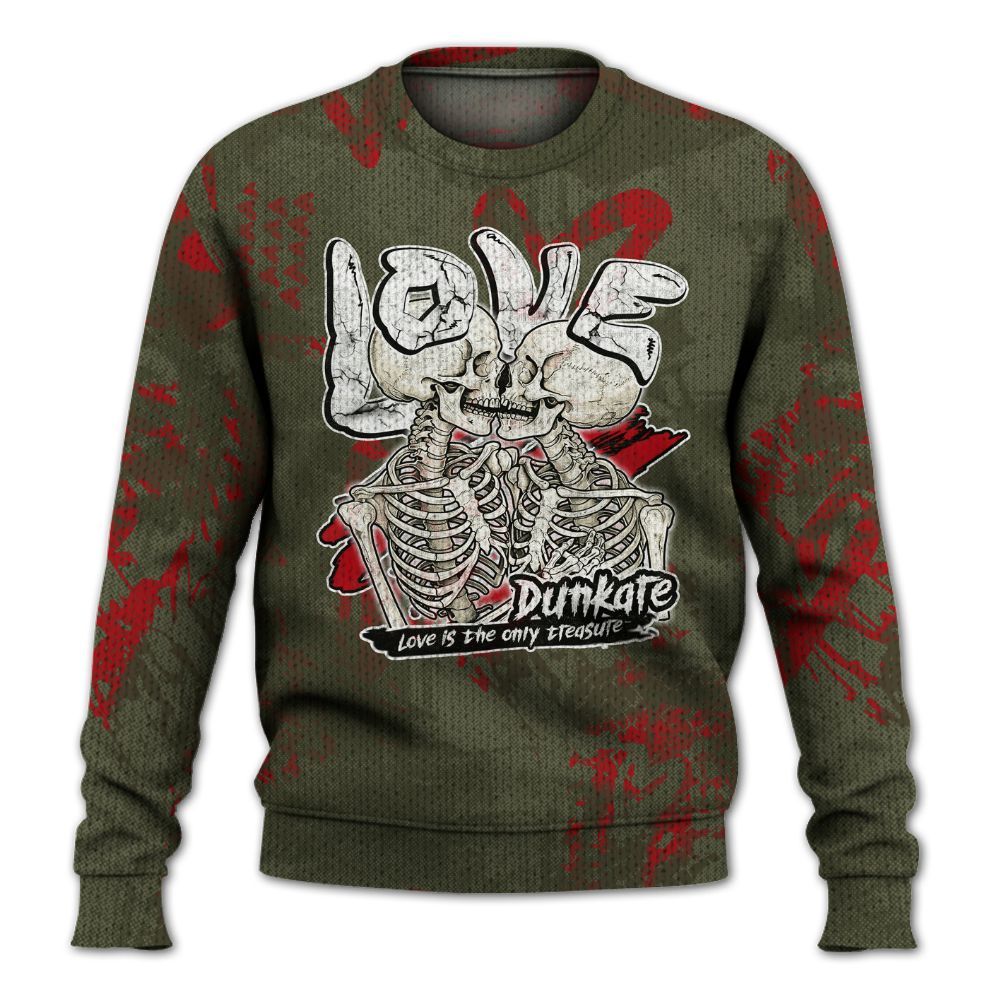 Knitted Sweater To Match Low OG Medium Olive 1s - Skull Love