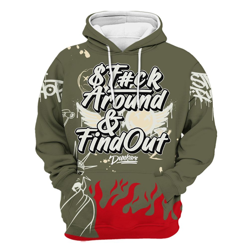 Hoodie To Match Travis Scott Low OG Medium Olive 1s - Graphic Fck Around Find Out All Over Print