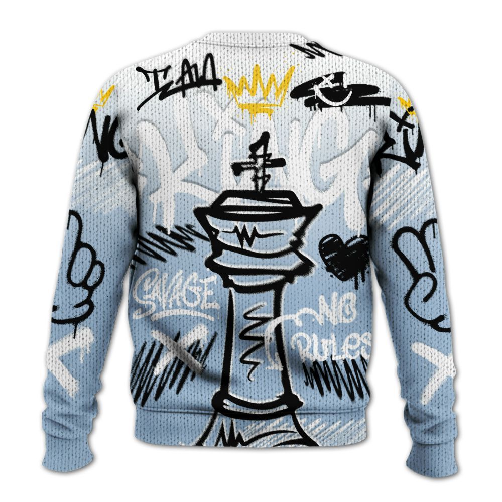 Knitted Sweater To Match High University Blue 1s - Street King Chess Streetwear
