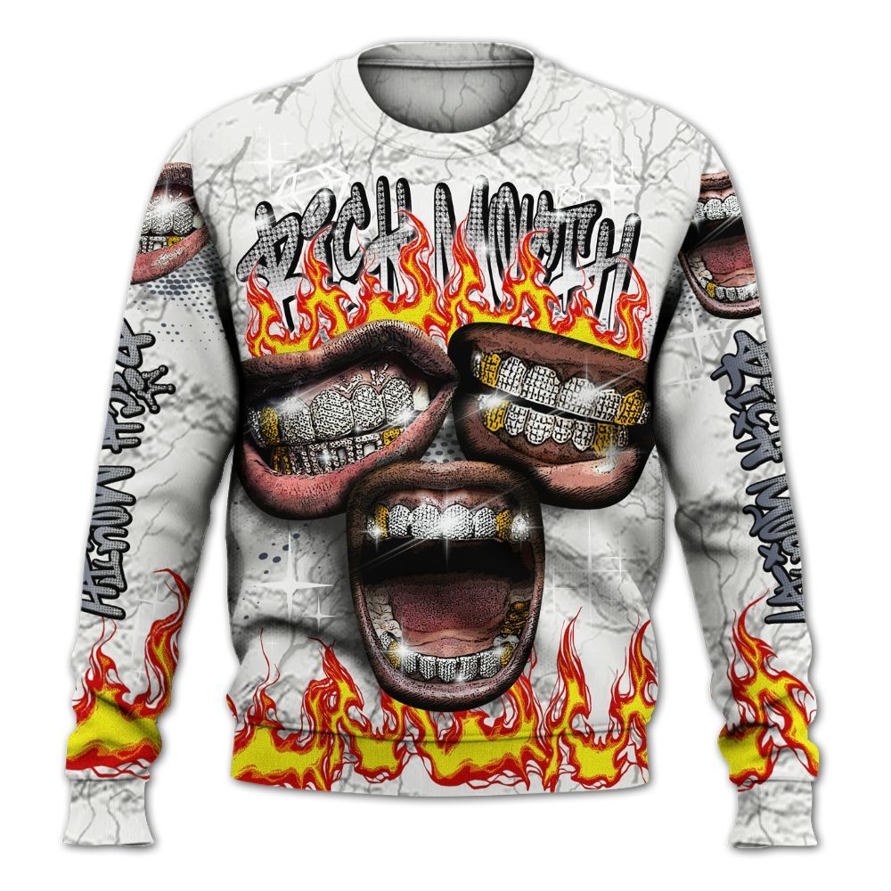 Sweatshirt To Match Air Foamposite Jin Kazama - Rich Mouth Fire Rap Retro 90s All Over Print