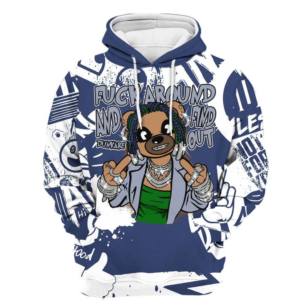 Hoodie To Match Midnight Navy 13s - F#ck Around Bear Bear Monogram Graffiti All Over Print