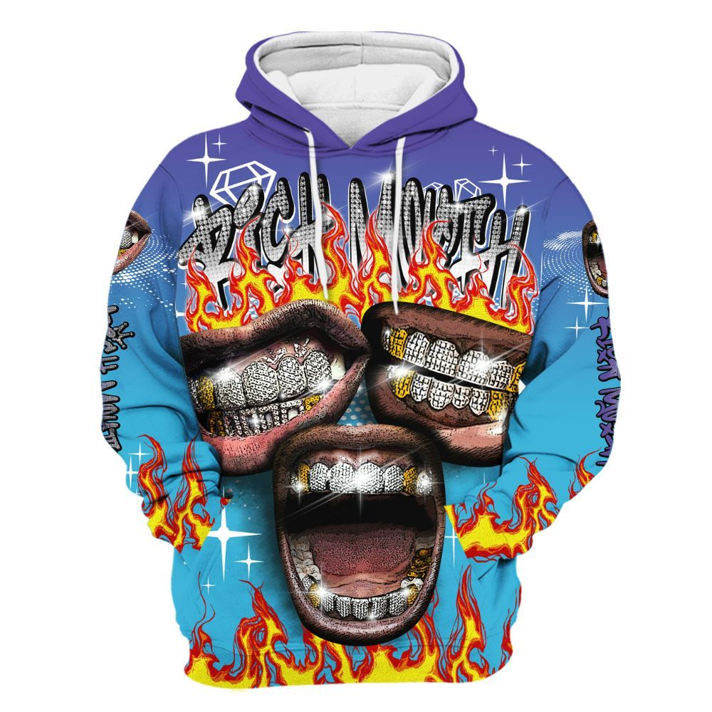 Hoodie To Match Retro Aqua 6s - Rich Mouth Fire Rap Retro 90s All Over Print