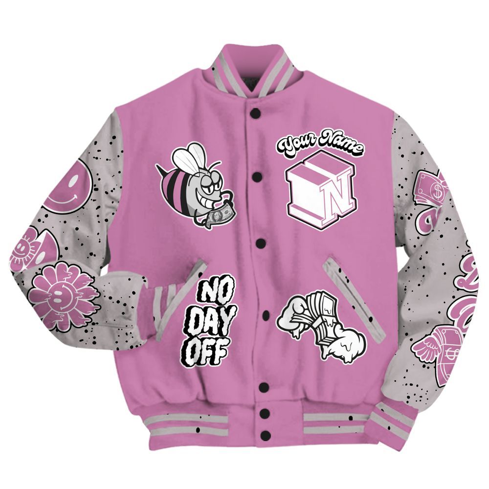 Varsity Jacket To Match Neutral Grey Black White Orchid 4s - No Day Off Graphic Custom Name All Over Print