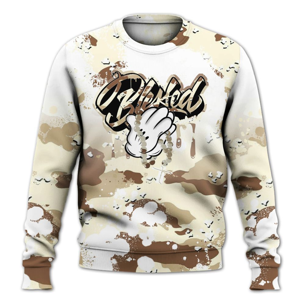 Sweatshirt To Match Desert Camo 3s - God Blessed Dripping All Over Print