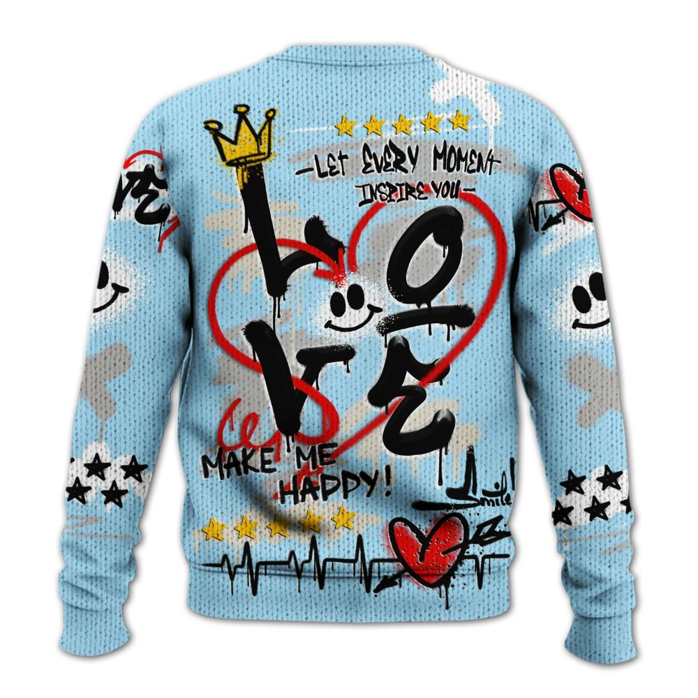 Knitted Sweater To Match Retro SoleFly 13s - Happy Love Beats Graffiti Streetwear