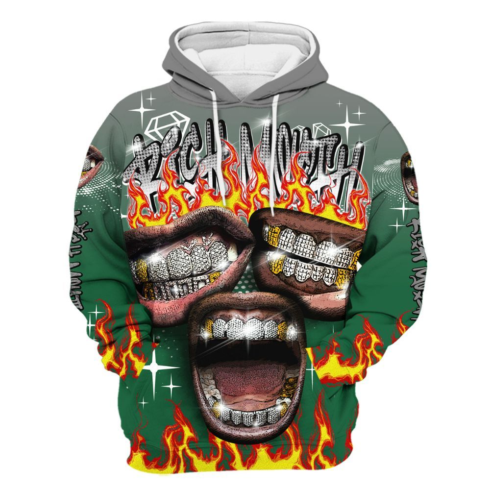 Hoodie To Match High Gorge Green 1s - Rich Mouth Fire Rap Retro 90s All Over Print