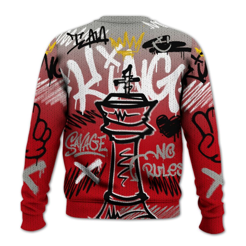 Knitted Sweater To Match Air Griffey Max Gray Reds 1s - Street King Chess Streetwear