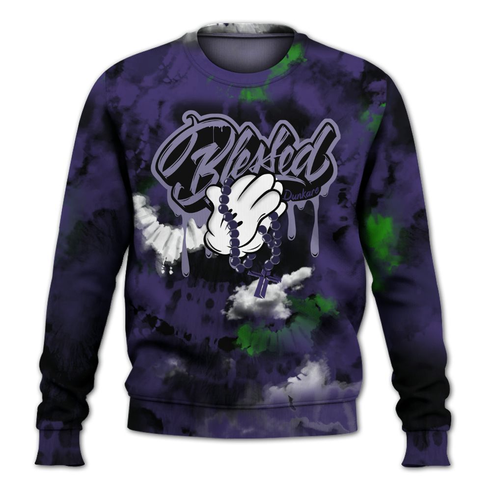 Sweatshirt To Match Retro Court Purple 13s - God Blessed Tie Dye All Over Print